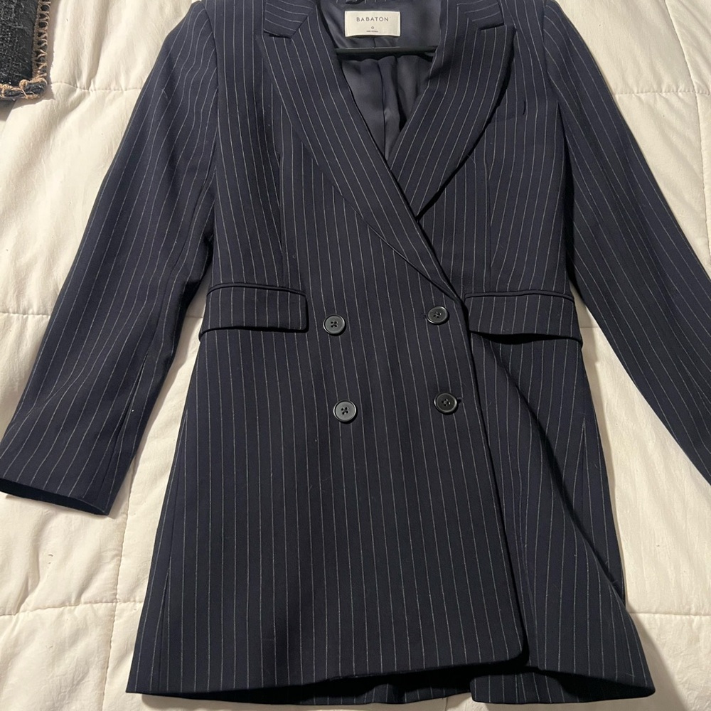 Aritzia Babaton Dark Blue Striped Double-Breasted Blazer Dress
